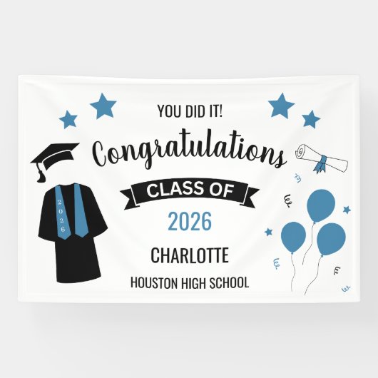 Blue Congratulations Graduation Spandoek (Horizontaal)
