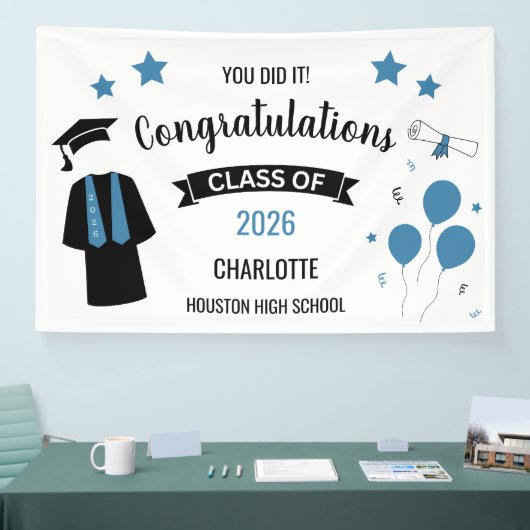 Blue Congratulations Graduation Spandoek (Beurs)
