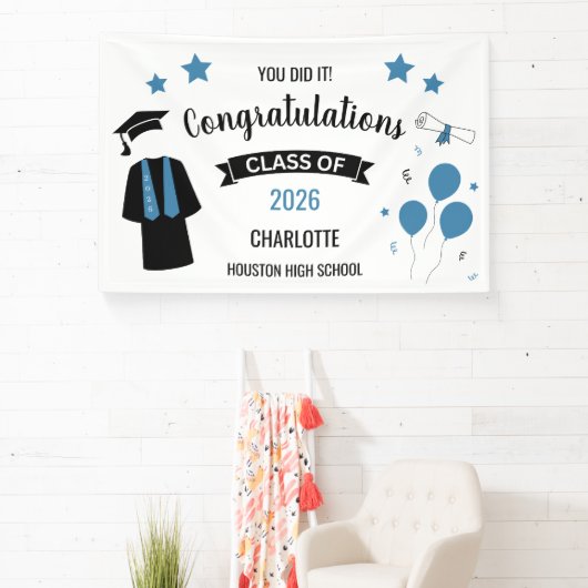 Blue Congratulations Graduation Spandoek (Insitu)
