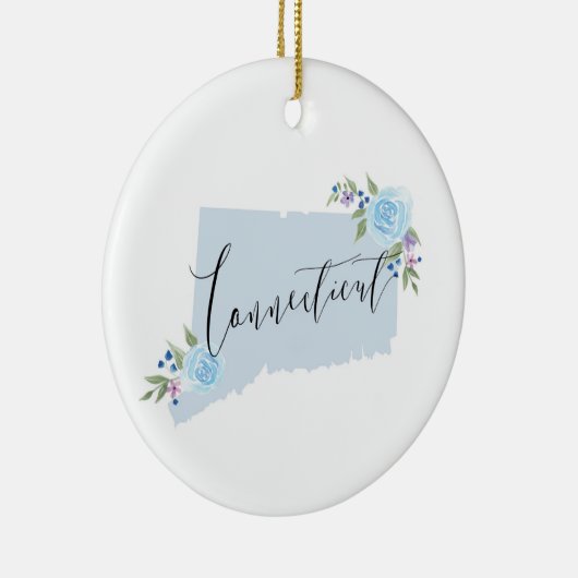 Blue Connecticut Floral State Map Art Keramisch Ornament (Rechts)