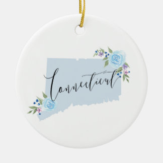 Blue Connecticut Floral State Map Art Keramisch Ornament