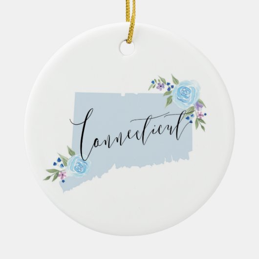 Blue Connecticut Floral State Map Art Keramisch Ornament (Voorkant)