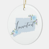 Blue Connecticut Floral State Map Art Keramisch Ornament (Links)