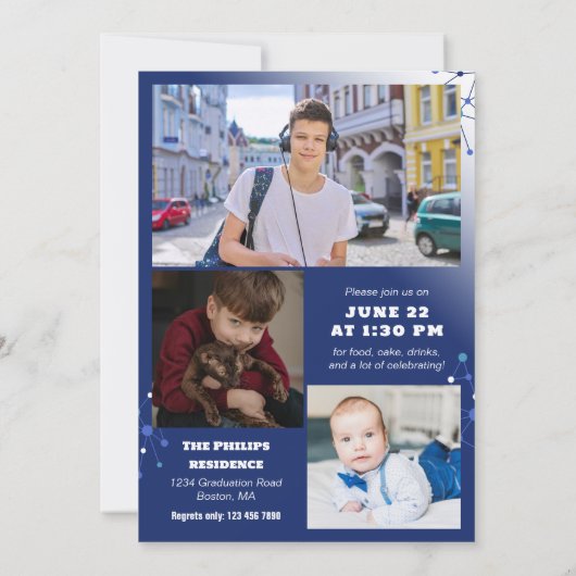 Blue Connections 2 in 1 Foto Afstuderen Kaart (Achterkant)