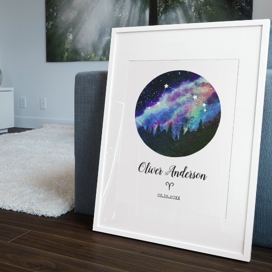 Blue Constellation Aries Horoscope Sign Gift Poster