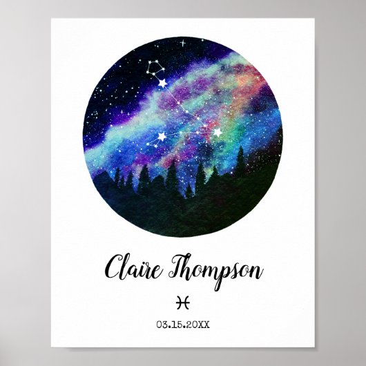 Blue Constellation Pisces Horoscope Sign Gift Poster (Voorkant)