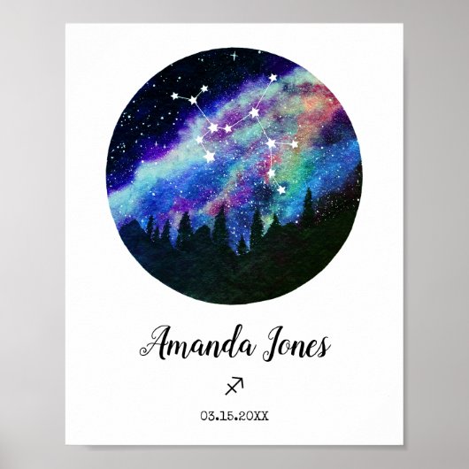 Blue Constellation Sagittarius Horoscope Sign Gift Poster (Voorkant)