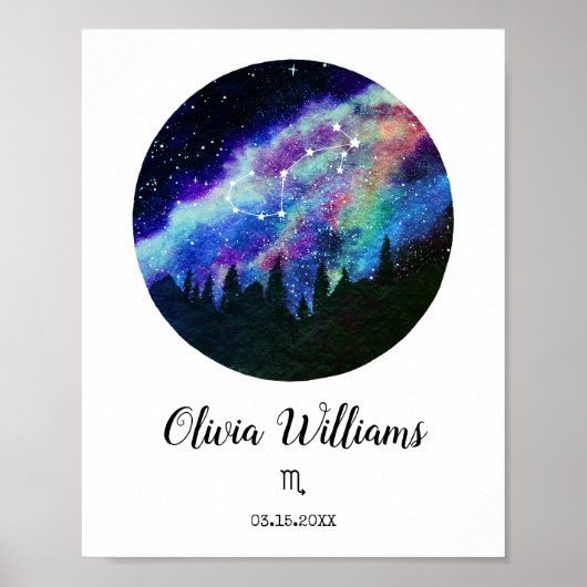 Blue Constellation Scorpio Horoscope Sign Gift Poster (Voorkant)