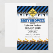 Blue Construction Baby shower Invitation Kaart (Voorkant / Achterkant)