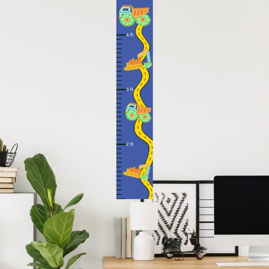 Blue Construction Little Boys Growth Chart Poster (Thuiskantoor)