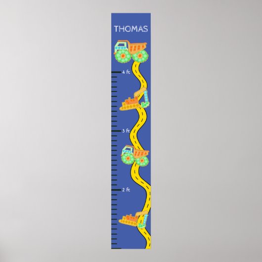 Blue Construction Little Boys Growth Chart Poster (Voorkant)
