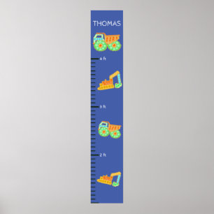 Blue Construction Pop it boys Growth Chart Poster
