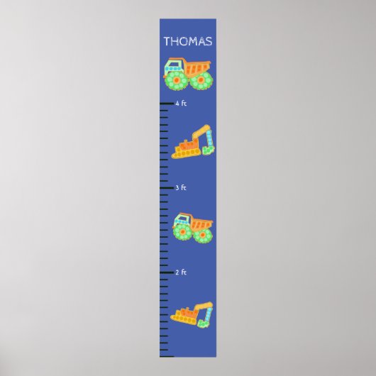 Blue Construction Pop it boys Growth Chart Poster (Voorkant)