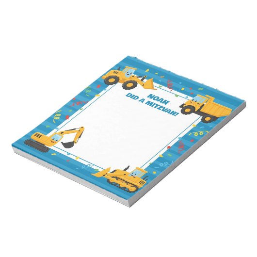 Blue Construction Trucks gepersonaliseerde mitswa Notitieblok (Linkerzijde)