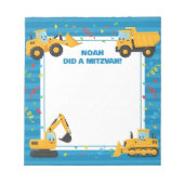 Blue Construction Trucks gepersonaliseerde mitswa Notitieblok (Voorkant)