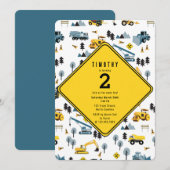 Blue Construction Trucks Site Theme Birthday Party Kaart (Voorkant / Achterkant)