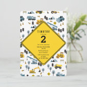 Blue Construction Trucks Site Theme Birthday Party Kaart (Staand voorkant)