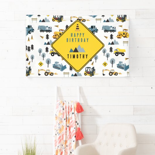Blue Construction Trucks & Site Theme Birthday Spandoek (Insitu)