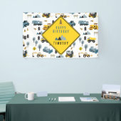 Blue Construction Trucks & Site Theme Birthday Spandoek (Beurs)