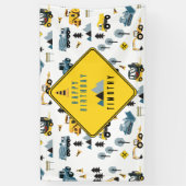 Blue Construction Trucks & Site Theme Birthday Spandoek (Verticaal)