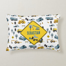 Blue Construction Trucks & Site Theme Pattern Accent Kussen