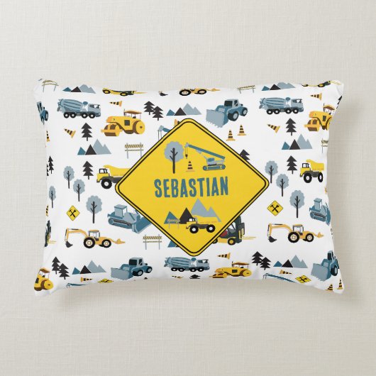 Blue Construction Trucks & Site Theme Pattern Accent Kussen (Voorkant)