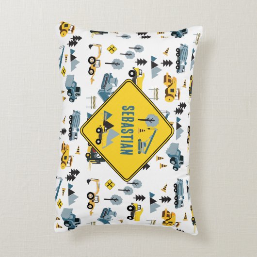 Blue Construction Trucks & Site Theme Pattern Accent Kussen (Achterkant (Verticaal))