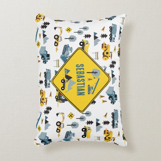 Blue Construction Trucks & Site Theme Pattern Accent Kussen (Voorkant(Verticaal))