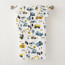 Blue Construction Trucks & Site Theme Pattern