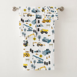 Blue Construction Trucks & Site Theme Pattern Bad Handdoek