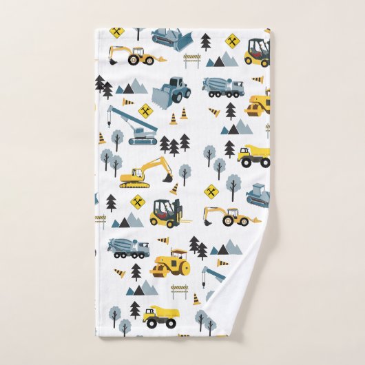 Blue Construction Trucks & Site Theme Pattern Bad Handdoek (Handdoek)