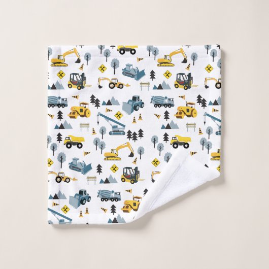 Blue Construction Trucks & Site Theme Pattern Bad Handdoek (Wasdoekje)