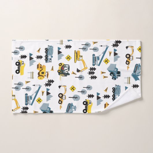Blue Construction Trucks & Site Theme Pattern Bad Handdoek (Handdoek)