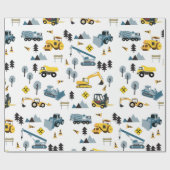 Blue Construction Trucks & Site Theme Pattern Cadeaupapier (Vlak)
