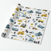 Blue Construction Trucks & Site Theme Pattern Cadeaupapier (Uitgerold)