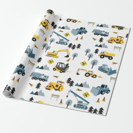 Blue Construction Trucks & Site Theme Pattern Cadeaupapier