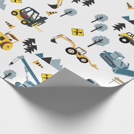 Blue Construction Trucks & Site Theme Pattern Cadeaupapier (Hoek)