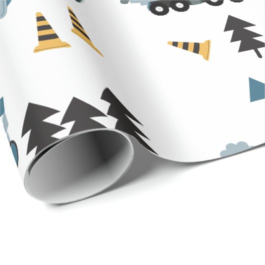 Blue Construction Trucks & Site Theme Pattern Cadeaupapier (Rol Hoek)
