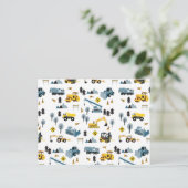 Blue Construction Trucks & Site Theme Pattern Feestdagenkaart (Staand voorkant)