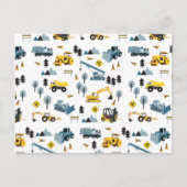 Blue Construction Trucks & Site Theme Pattern Feestdagenkaart (Voorkant)