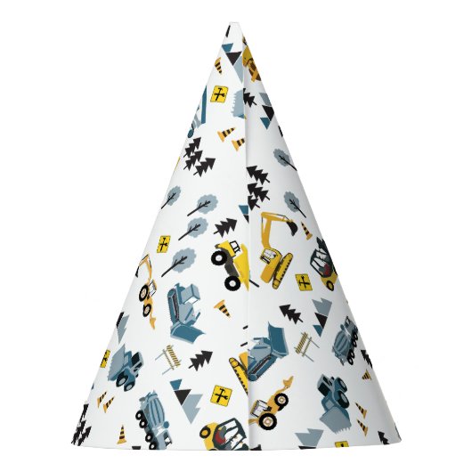 Blue Construction Trucks & Site Theme Pattern Feesthoedjes (Achterkant)