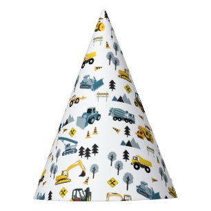 Blue Construction Trucks & Site Theme Pattern Feesthoedjes
