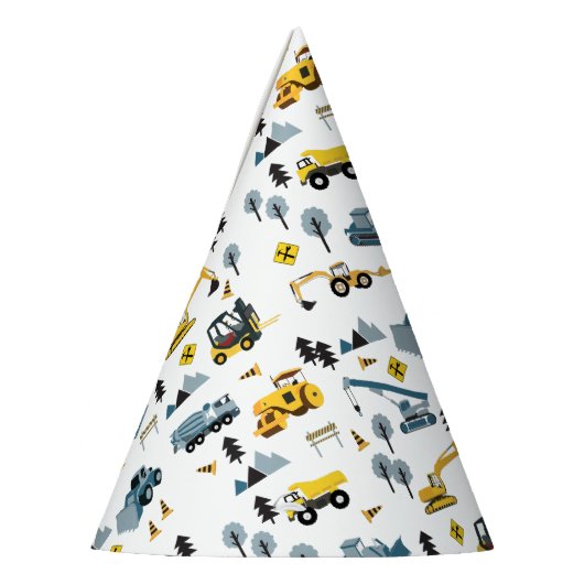 Blue Construction Trucks & Site Theme Pattern Feesthoedjes (Links)