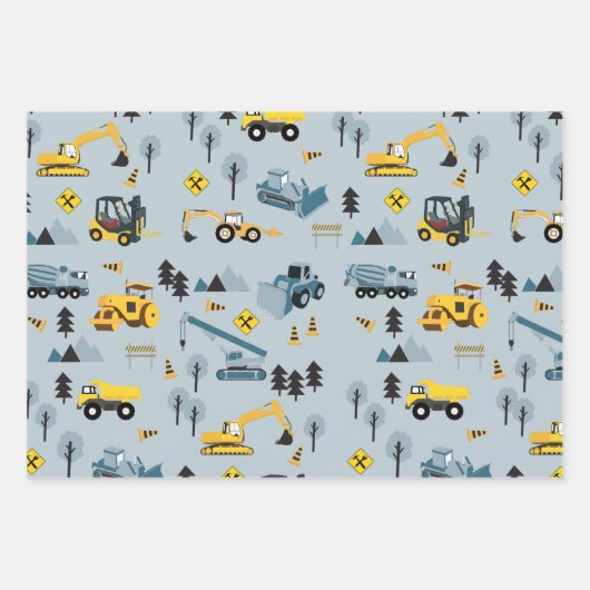 Blue Construction Trucks & Site Theme Pattern Inpakpapier Vel (Voorkant 3)