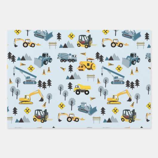 Blue Construction Trucks & Site Theme Pattern Inpakpapier Vel (Voorkant 2)