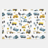 Blue Construction Trucks & Site Theme Pattern Inpakpapier Vel (Voorkant)