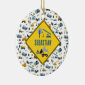 Blue Construction Trucks & Site Theme Pattern Keramisch Ornament (Rechts)