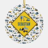 Blue Construction Trucks & Site Theme Pattern Keramisch Ornament (Voorkant)