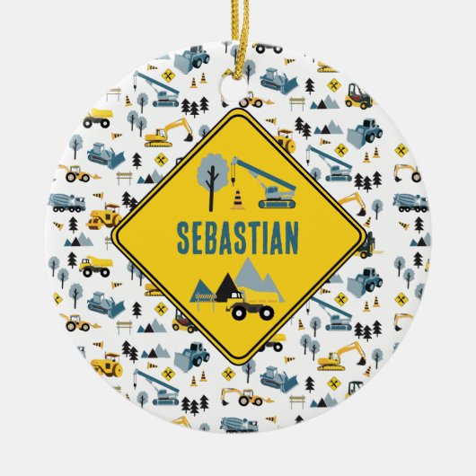 Blue Construction Trucks & Site Theme Pattern Keramisch Ornament (Voorkant)
