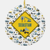 Blue Construction Trucks & Site Theme Pattern Keramisch Ornament (Achterkant)